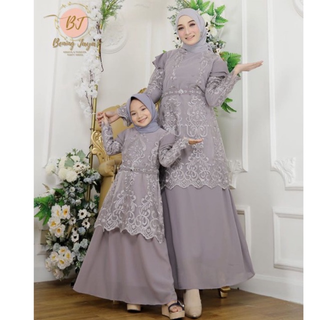 Gamis Couple Ibu dan Anak| Gamis Pesta Mewah| Gamis Couple Keluarga| Gamis Brokat Anak| Gamis Tile B