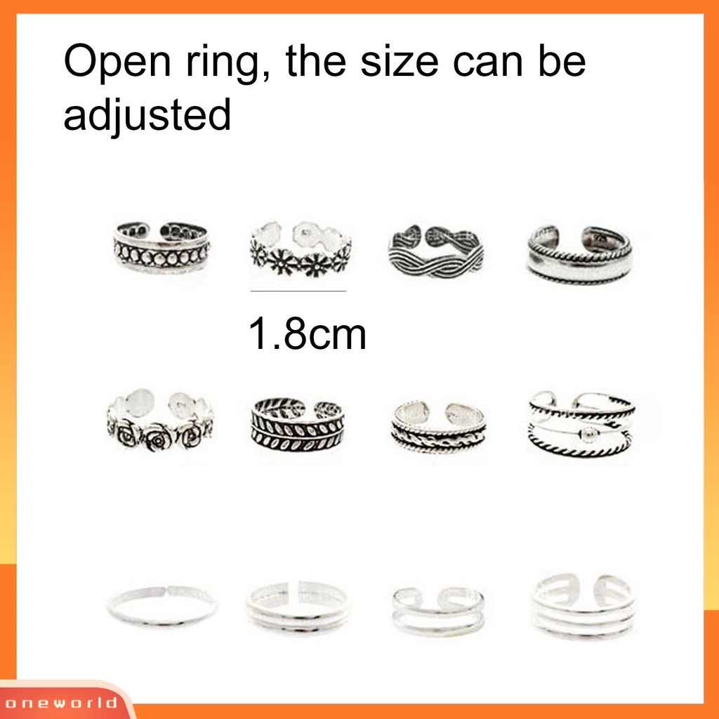 {oneworld} 12pcs/pack Cincin Jari Kaki Desain Terbuka Adjustable Unisex Joint Ring Aksesori Modis Untuk Pesta