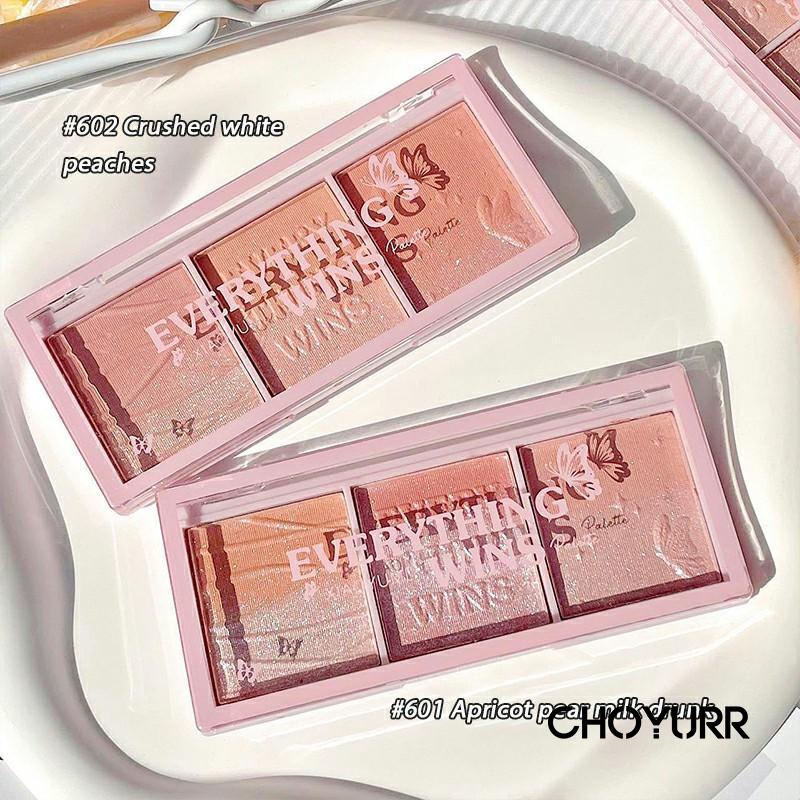 【COD】Blusher &amp; Eyeshadow Palette 3 Warna Natural Pearlescent Shimmer Riasan Telanjang Lembut Korean Makeup Original Import-CH