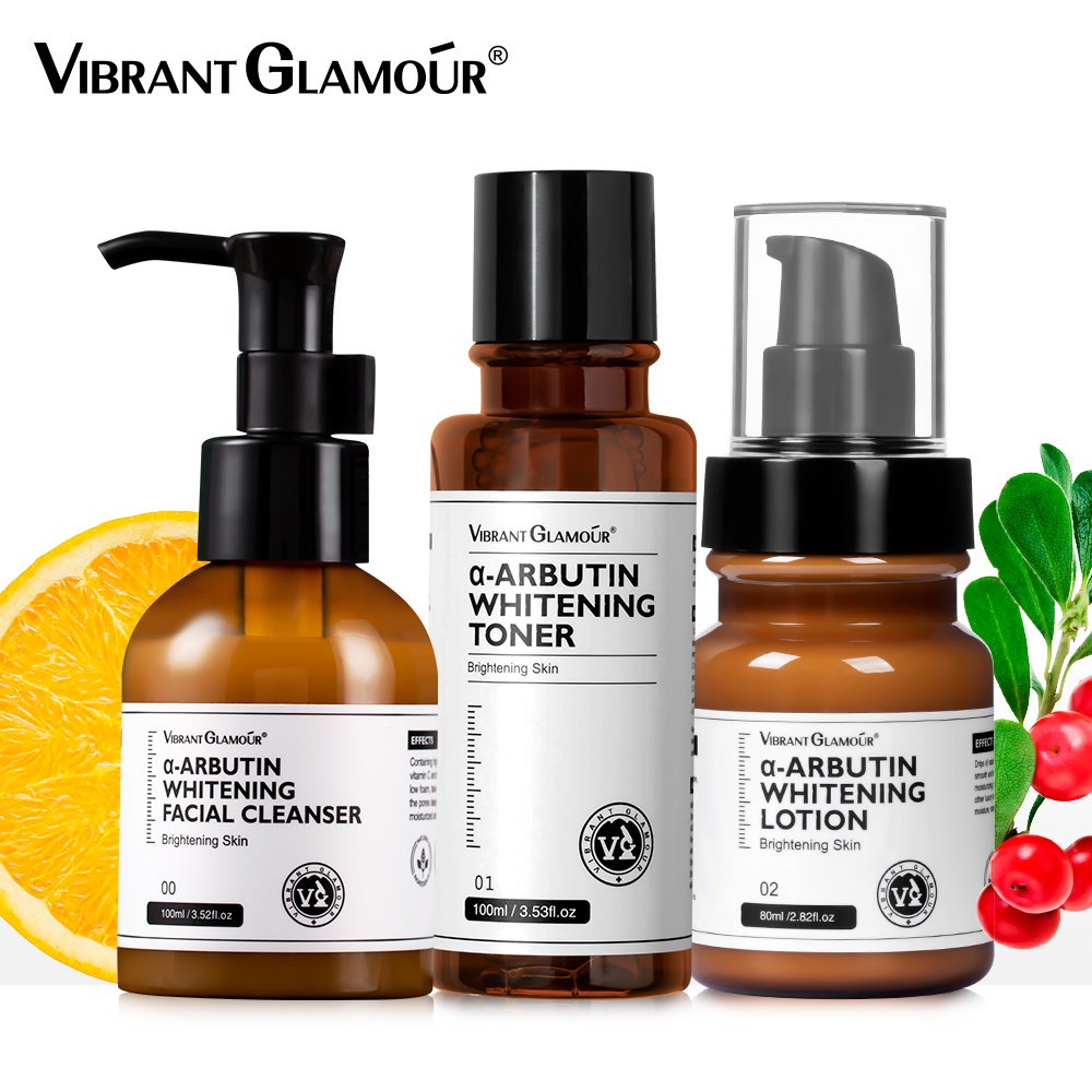 VIBRANT GLAMOUR α-Arbutin Whitening Lotion Toner Serum Cleanser Krim Pencerah Wajah Menghilangkan Bintik Hitam Mengurangi Garis Halus Melembabkan Meregenerasi Perawatan kulit