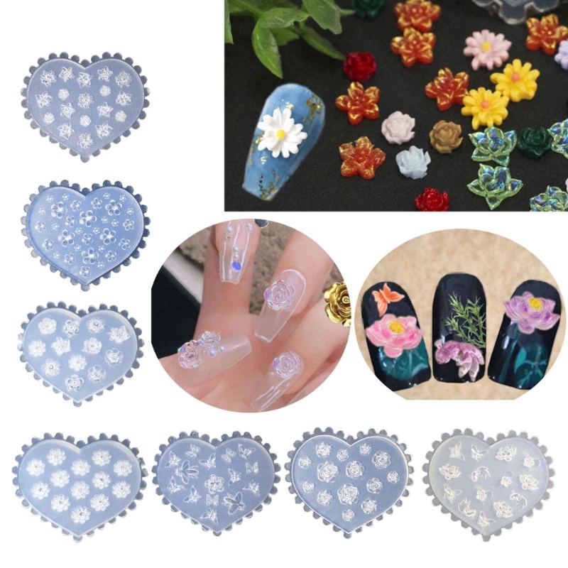 Siy 7pcs Cetakan Silikon Nail Art Cantik Tahan Lama Cetakan Ukir Kristal Stereo 3D Serbuk Kristal Alat Nail Art Ukir
