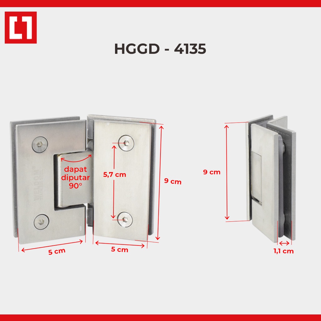 Shower Hinge Glass Door Engsel Pintu Kaca Kamar Mandi Stainless 135