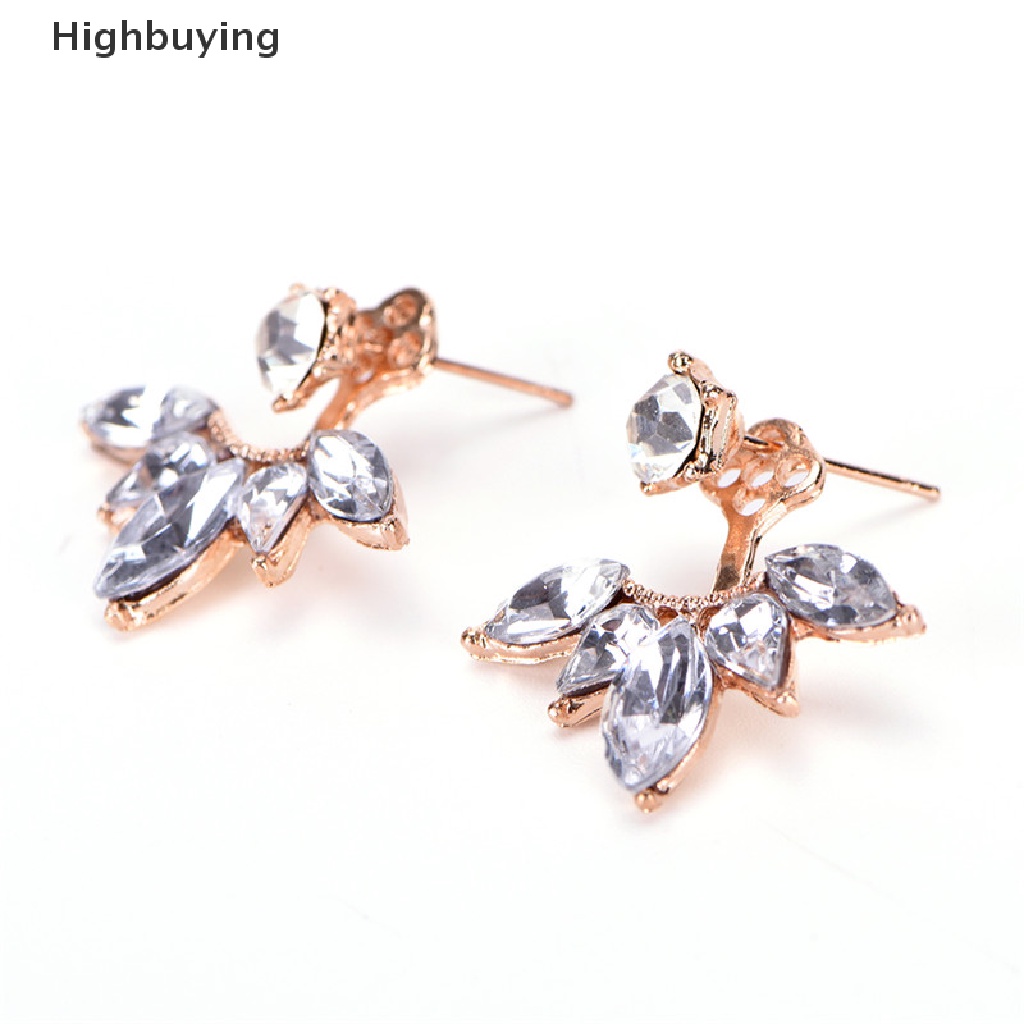 Hbid Hot Sale Berlian Imitasi Anting Daun Fashion Leaf Ear Clips Stud Earrings Untuk Wanita Glory