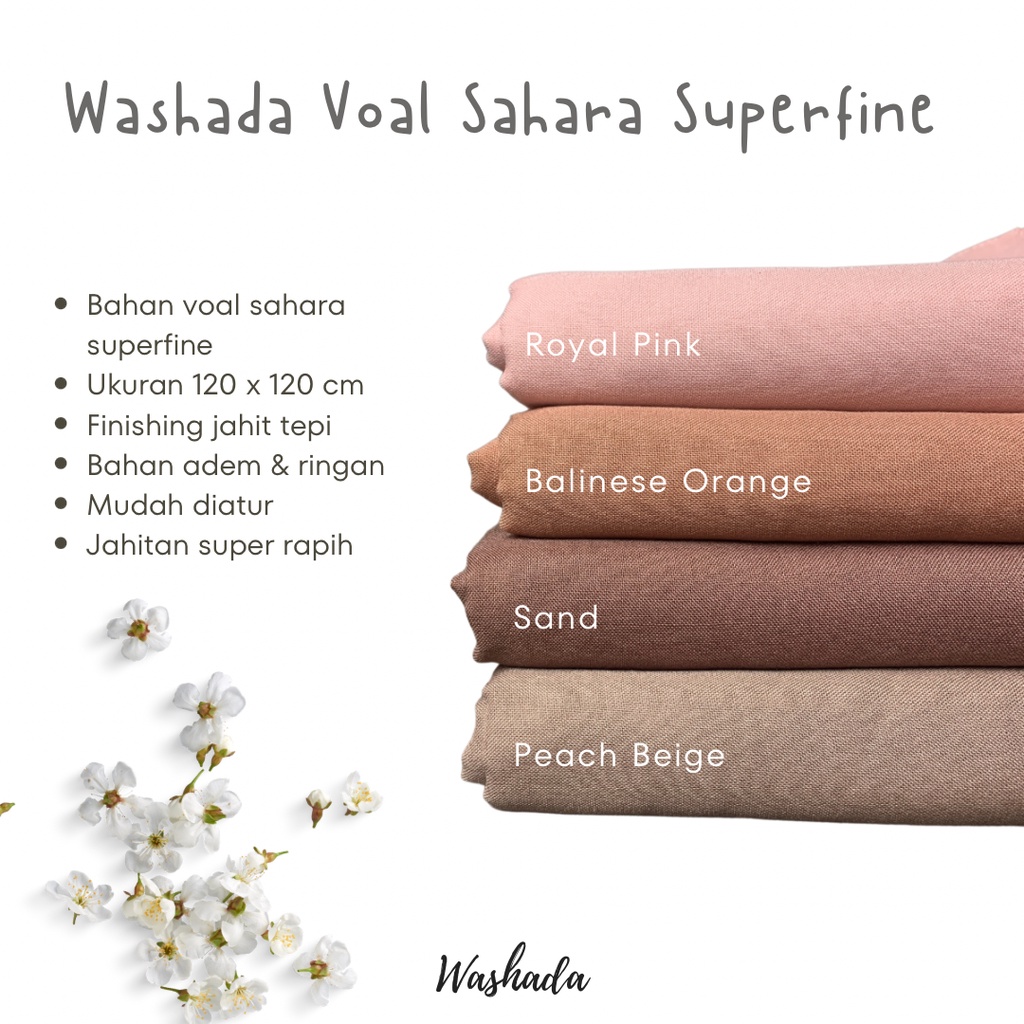 Washada Hijab Segi Empat Polos Voal Sahara Superfine Premium Jahit Tepi 120 x 120 cm / Hijab Kekinia