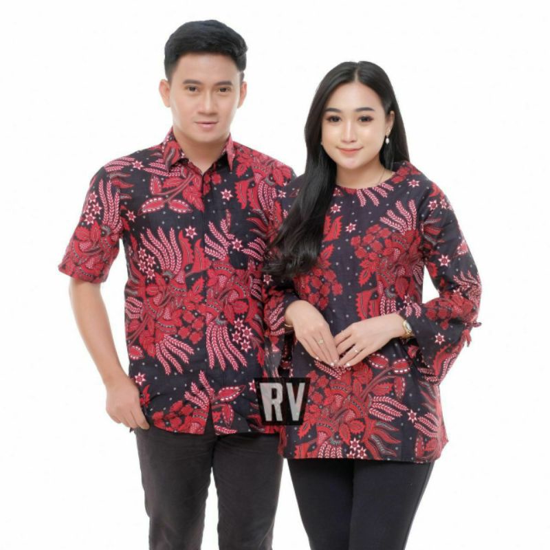 BISA COD-Baju Couple Pria Wanita Kemeja Lengan Pendek Blus Batik Seragam Kerja