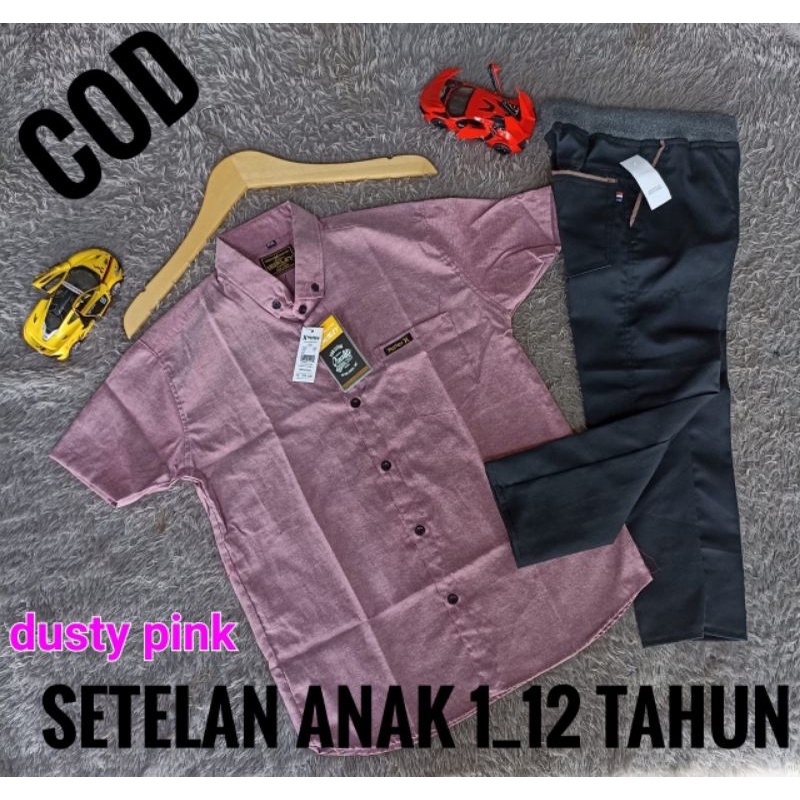 setelan anak kemeja dan celana chinos.usia 1-12 tahun ada 15 WARNA