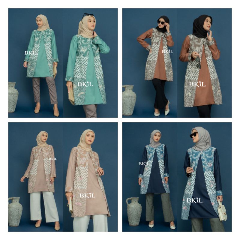 BKiL atasan tunik batik wanita cewek modern modis kombinasi moscrepe warna hijau toska green tea sag
