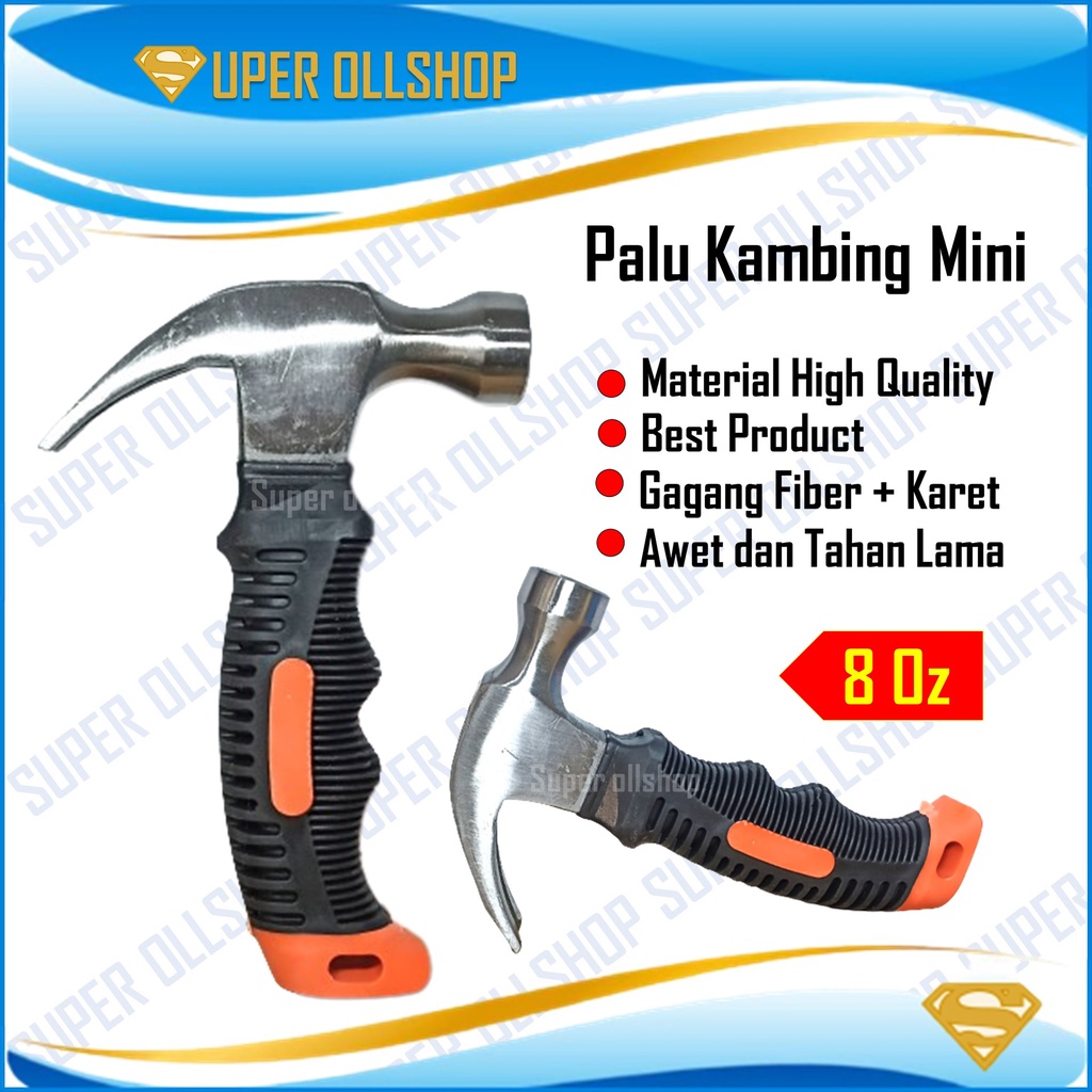 Palu Kambing Murah Martil Hammer Kambing Gagang Fiber Kayu 8 Oz Getok Cabut Paku Beton / Palu Kambing Mini