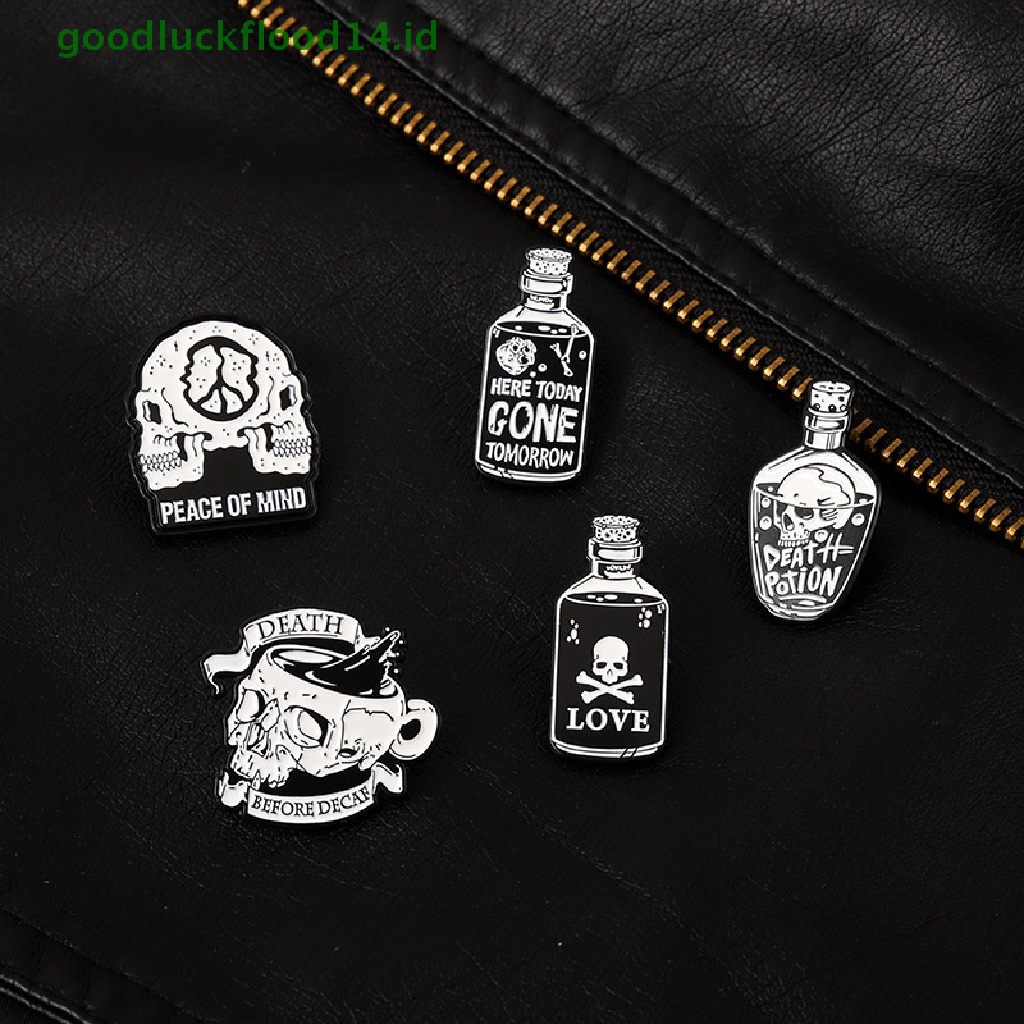 [GOOGFOUR] Lencana Pin Enamel Gaya Punk Hitam Botol Tengkorak Koleksi Bros Kerah Pin [TOP]