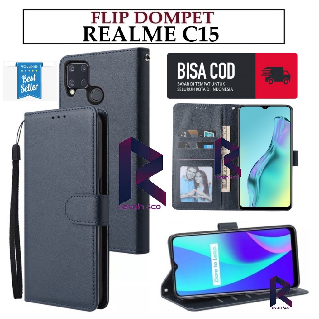 CASE REALME C15 FLIP WALLET LEATHER KULIT PREMIUM SARUNG BUKA TUTUP KESING HP FLIP CASE REALME C15