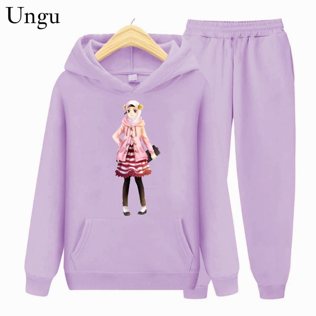 Hzl_outfit Setelan Sweater Hoodie Sayuko Anak Perempuan/ S.M.XL