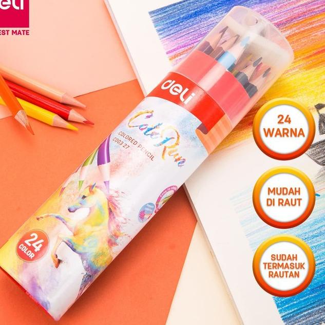 

New 국 Pensil Warna / Color Pencil DELI 24 Warna Bonus Serutan - EC