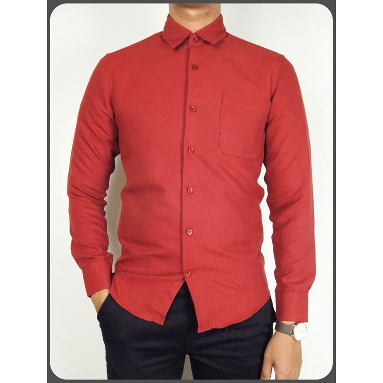 Kemeja Kerja Pria Formal STANLEY ADAMS Slim Fit Lengan Panjang Merah Bata Polos 08 | Pakaian Formal Pria 100% Original Brand Matahari