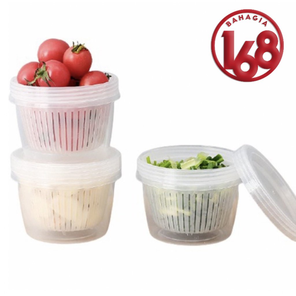 Toples Bulat Saringan Tirisan Air Tempat Simpan Makanan Bawang Buah Sayur Cabe Cabai Praktis Tiris Untuk Kulkas Kedap Udara