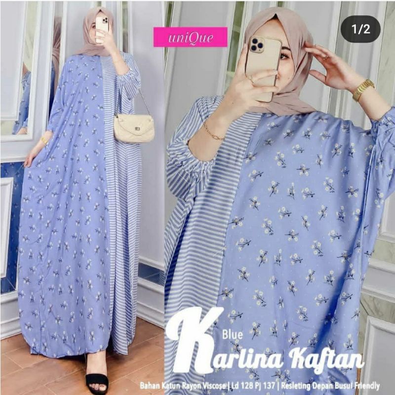 TERBARU GAMIS KAFTAN KARLINA UNIQUE BAHAN RAYON GRADE A HALUS ADEM GAMIS VIRAL BUSUI FRENDLY BISA COD BUNDA