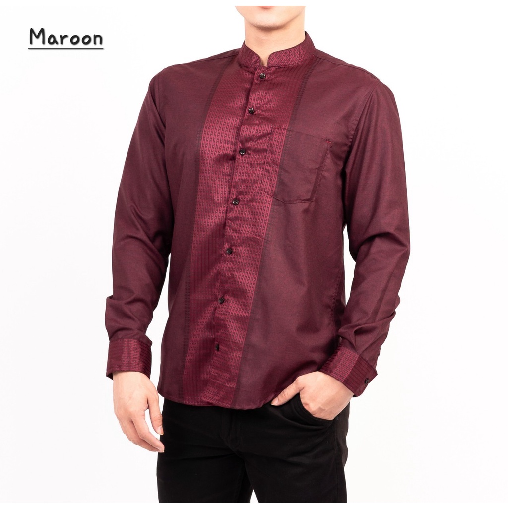 Timofey Koko Pria Lengan Panjang Slim Fit Busan Muslim Premium Kemeja Koko Pria Maroon