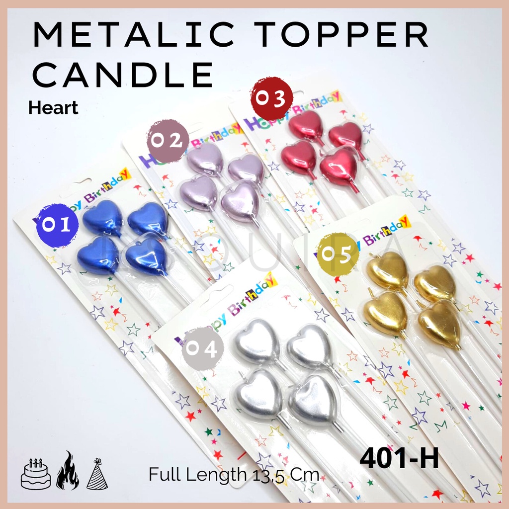 Metalic Topper Birthday Candle / Lilin Ulang Tahun 4 pcs / 401-B,H,S