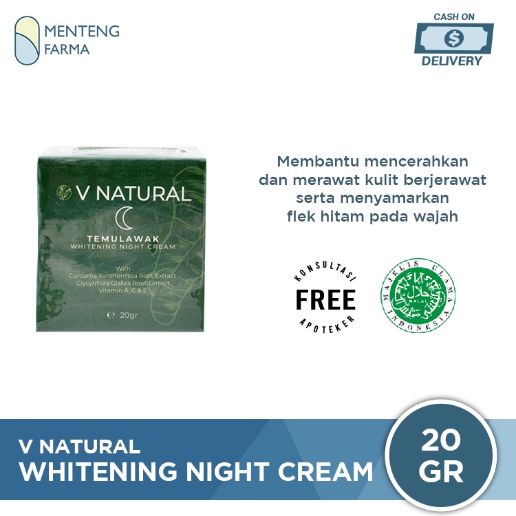 V Natural Whitening Night Cream Temulawak 20 Gr - Krim Malam Temulawak