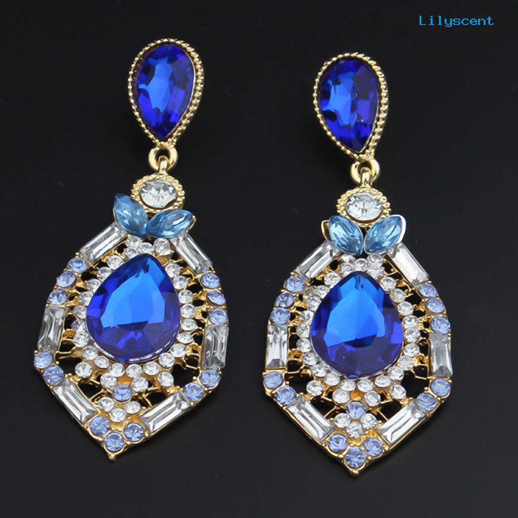 [LS] Anting Wanita Bentuk Tetesan Air Mata Besar Menjuntai Zinc Alloy Berlian Imitasi Earrings Jewelry Untuk Pesta