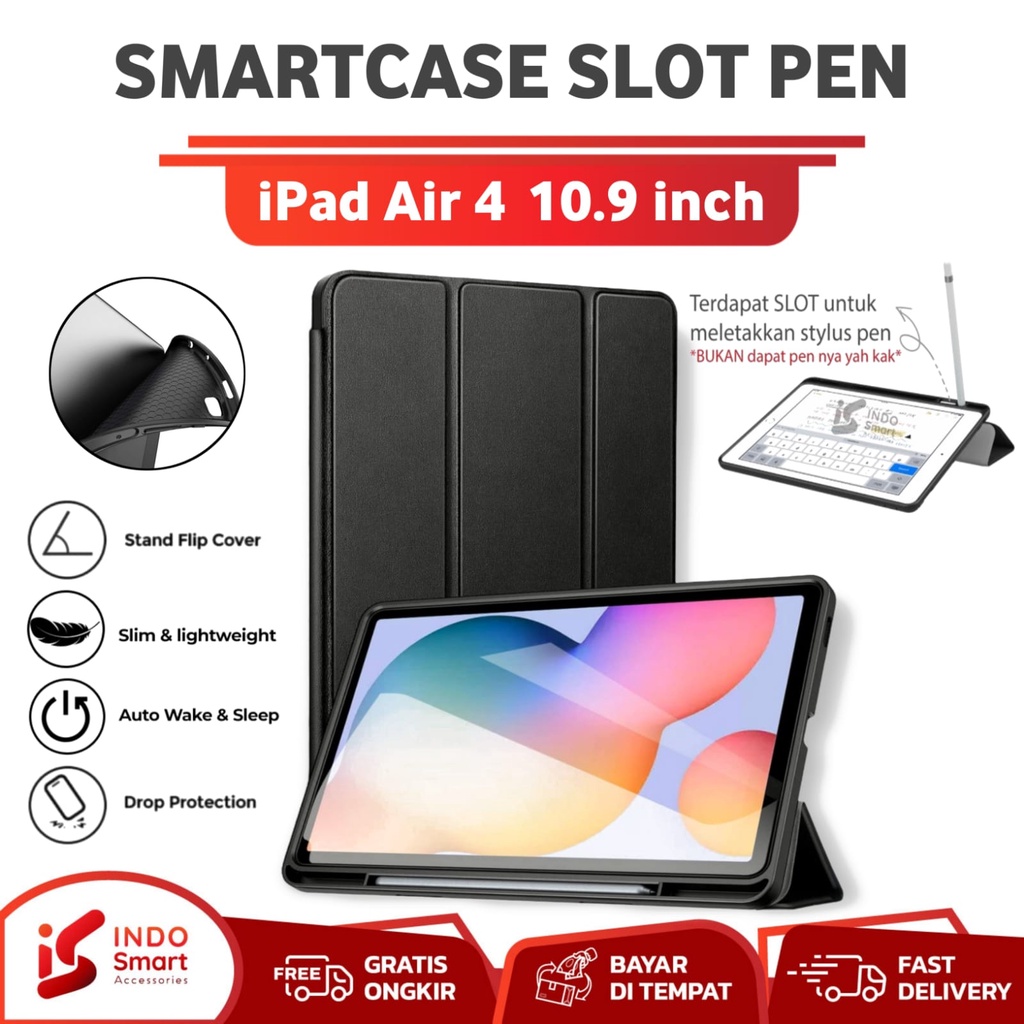 Case iPad Air 4 / Casing iPad Air 4 / 10.9 inch SmartCase Slot Pen Flip Book Cover Casing Tablet