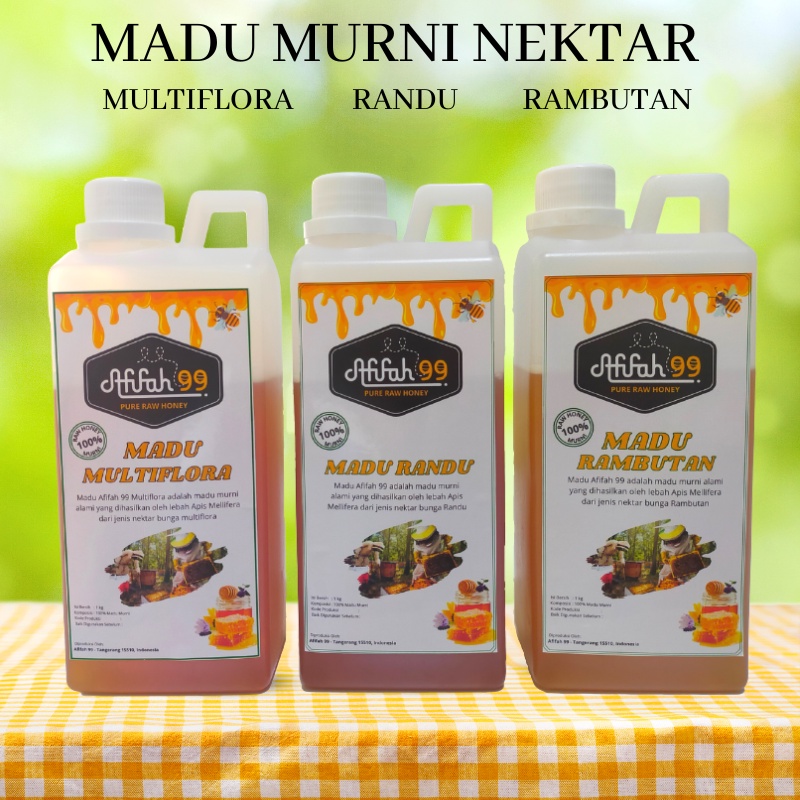 

Madu Afifah 99 Madu Murni Asli 1kg - Madu Multiflora - Madu Randu - Madu Rambutan - Grade A 100% Alami Pure Natural Raw Honey