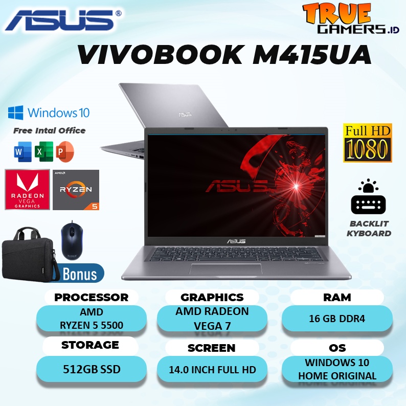 Laptop Asus Vivobook M415UA RYZEN 5 5500 16GB 512ssd VEGA7 14.0FHD