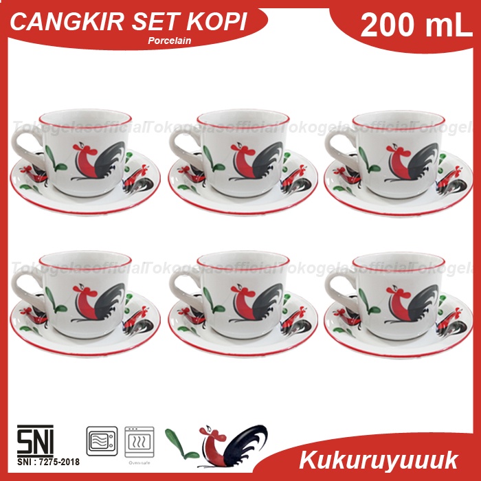 1 SET 6 PCS Cangkir Kopi Porcelain Ayam/Cangkir Teh/Coffee Cup/Cangkir Ayam Jago/Cangkir Teh Porcela