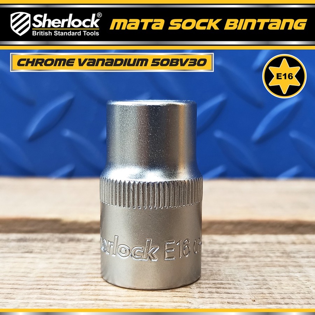 Kunci Shock Bintang Sok E16 1/2 inch Drive Star Socket Sherlock