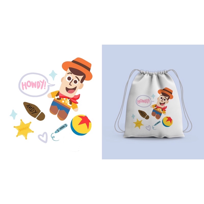 Tas Serut atau String Bag Bergambar Cute Doodle Disneyy Toy Story Buzz Woody Volume 2/ Spongebob/Minnion/Doraemon/Nemo/Hello Kitty