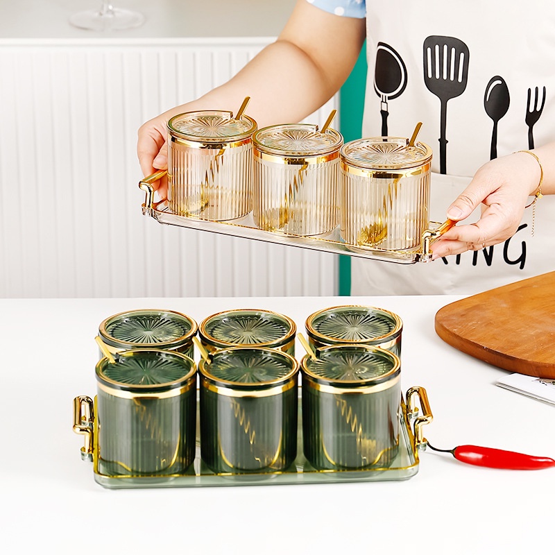 6Pcs Tempat Bumbu Dapur Set Transparent Gold