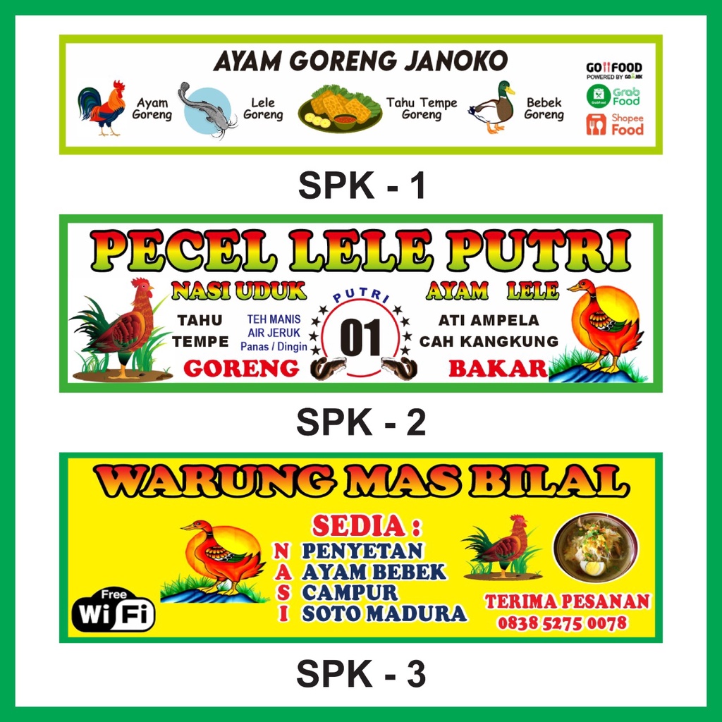 SPANDUK KAIN CUSTOM OUTDOOR.... PECEL LELE SATE MADURA DLL FREE DESIGN  !!!!