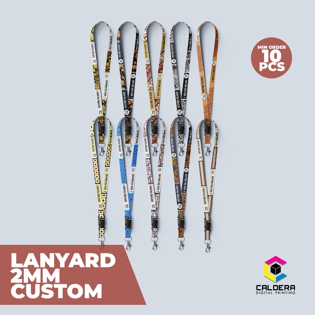 

Tali Lanyard 20mm gantungan ID Card / HP / Pod Custom Logo dan Tulisan Sendiri bisa cetak 2 sisi minimal order 10pcs - CALDERA DIGITAL PRINTING