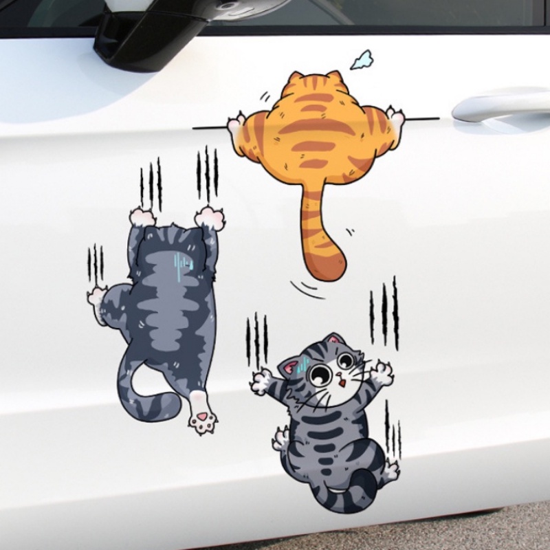 Pribadi Auto Decor Aksesoris Perekat Diri PVC Aplikasi Mobil Tahan Air Debu Motobike Decal Lucu Mendaki Kucing Stiker Jendela