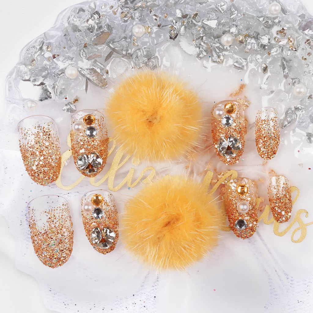 12 PCS KUKU POMPOM TERMURAH / WEDDING FAKE NAILS BULU / FRE LEM DOUBLETIP