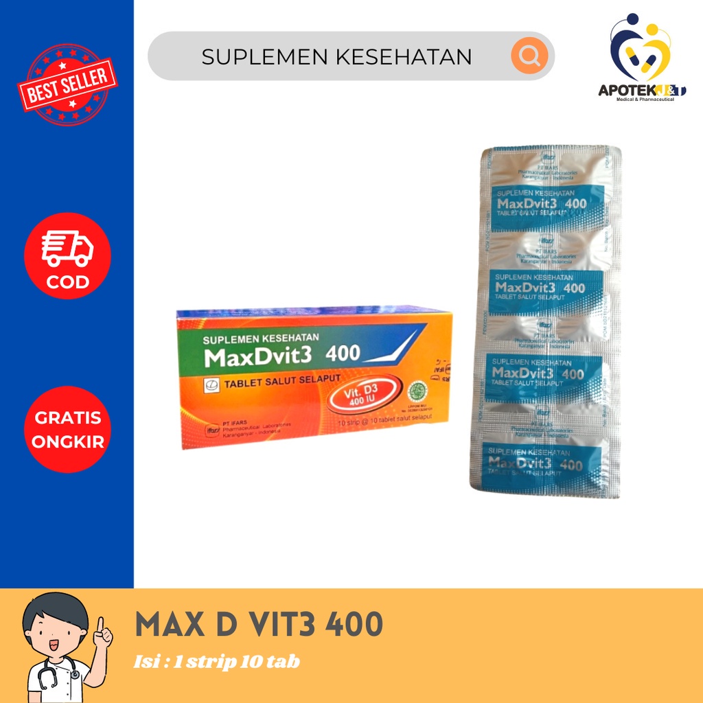 MAX D VITAMIN D3 400 IU 10 TAB / SUMBER VITAMIN D / KESEHATAN TULANG