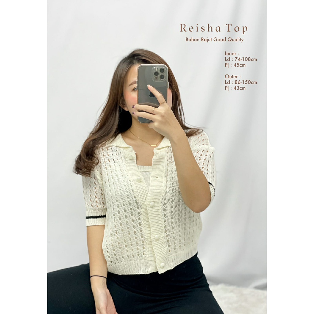 Atasan Wanita Lengan 7/8 Set Jaring Rajut Dengan Inner Reisha Top HOPYLOVY