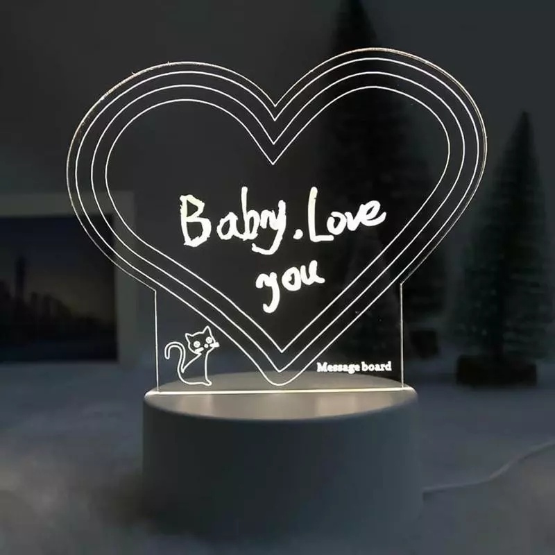 Kreatif USB Powered Luminous Notepad Night Light/DIY Graffiti Dihapus Akrilik Papan Pesan Lampu/Hari Valentine Romantis Lampu Ambient