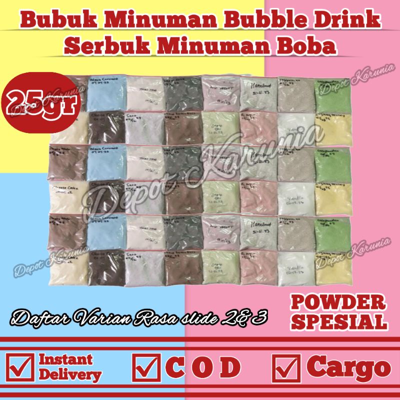 Bubuk Minuman Bubble Drink Aneka Rasa 25gr / Serbuk Minuman Kekinian Rasa Thaitea Greentea Depot Karunia