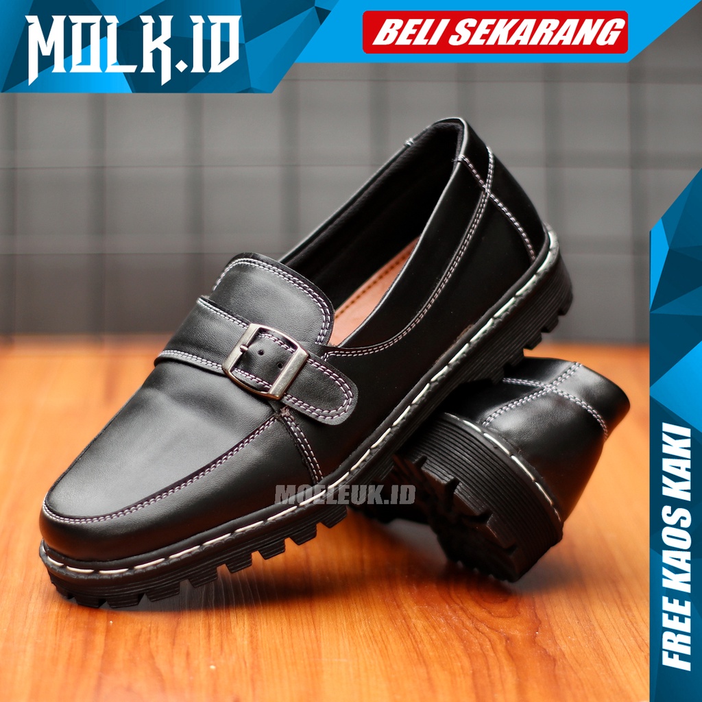 MOLK Sepatu Formal Pria Slip On Casual Kulit Pu Original Pantopel Kasual Kerja Kantor Pns Resmi Kondangan Hitam