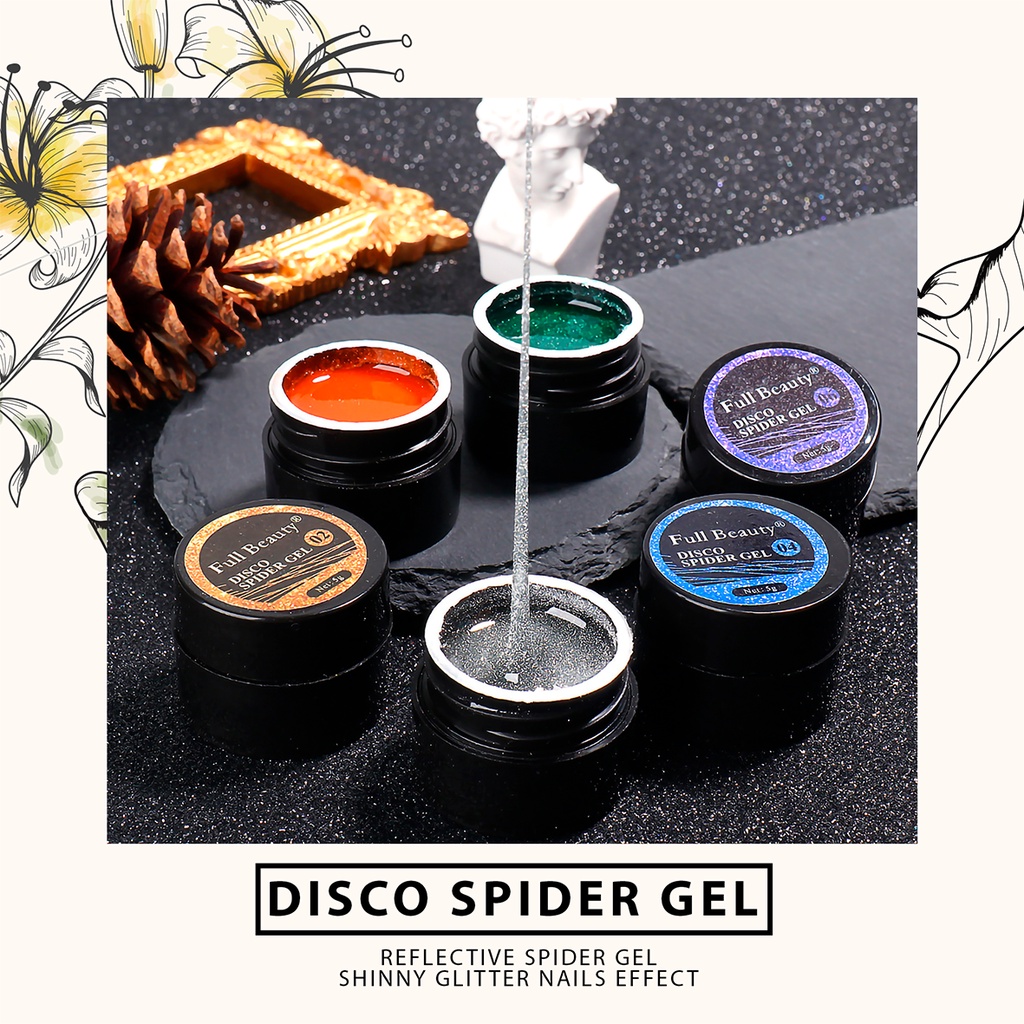 MSY SPIDER GEL POLISH GLITTER DISCO/ KUTEK GEL PAINTING JARING GARIS/ NAILART GLITER NAIL ART