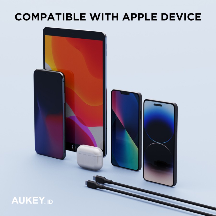 Aukey Cable Braided Nylon Type C to Lightning MFI - 1m - 501676 - CB-NCL1 - Garansi Resmi 2 Tahun