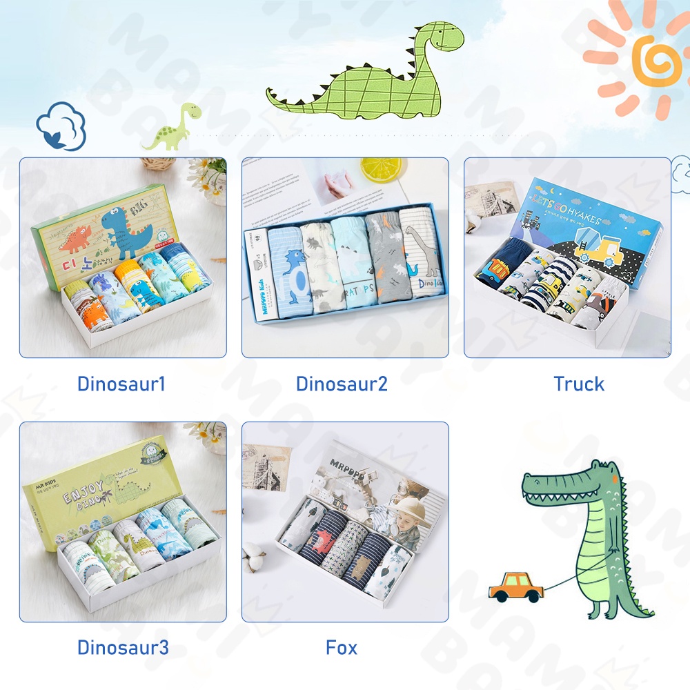 OKEYI Celana Dalam Anak Laki-Laki Bahan Katun Halus Motif Dinosaurus 5 PCS/Set