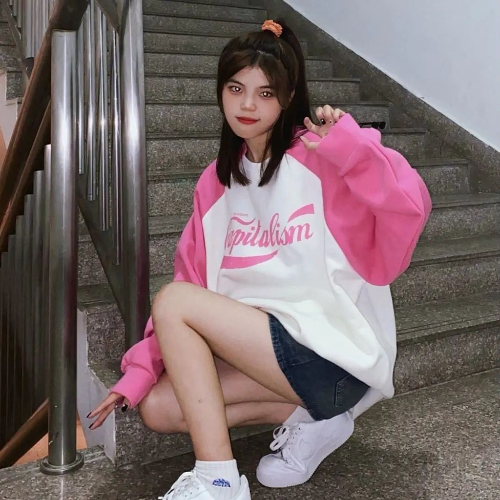 ♙❏2022 Musim Gugur Plus Beludru Warna Kontras Splicing Desain Perasaan Niche Longgar Kasual BF Malas Angin Leher Bulat Lengan Panjang sweater Wanita