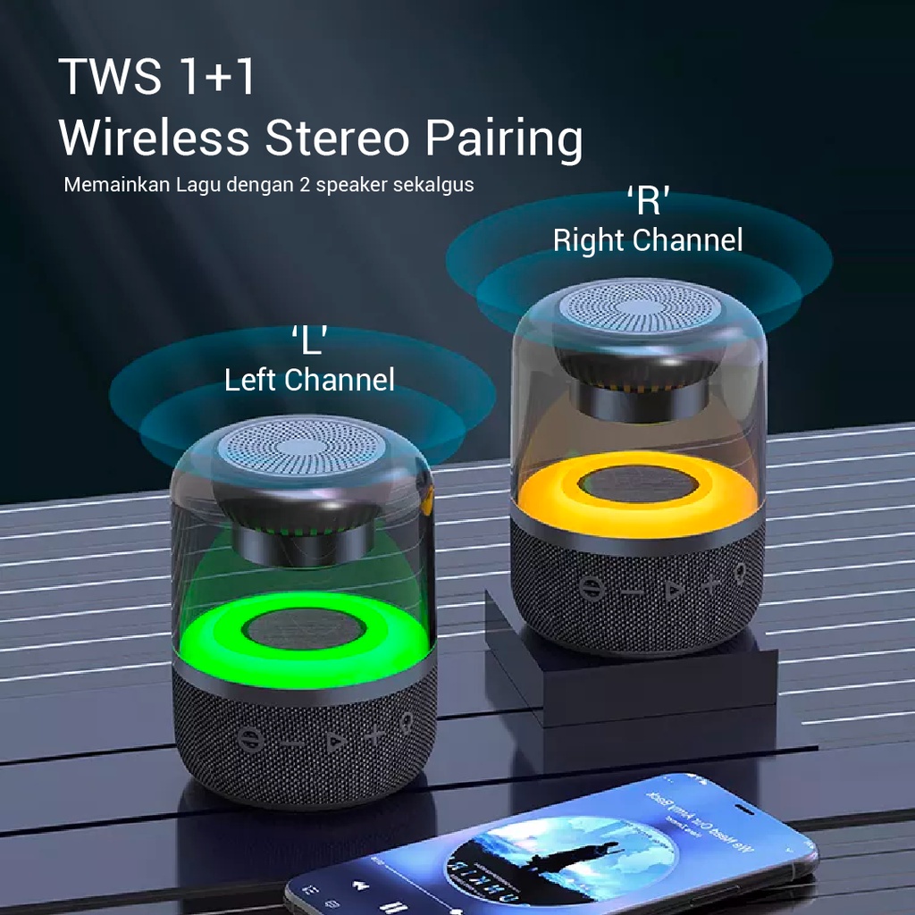 Speaker Bluetooth LP-3S Subwoofer Kisonli 8W Super Bass Battery 1200mAh with RGB Light - ACS