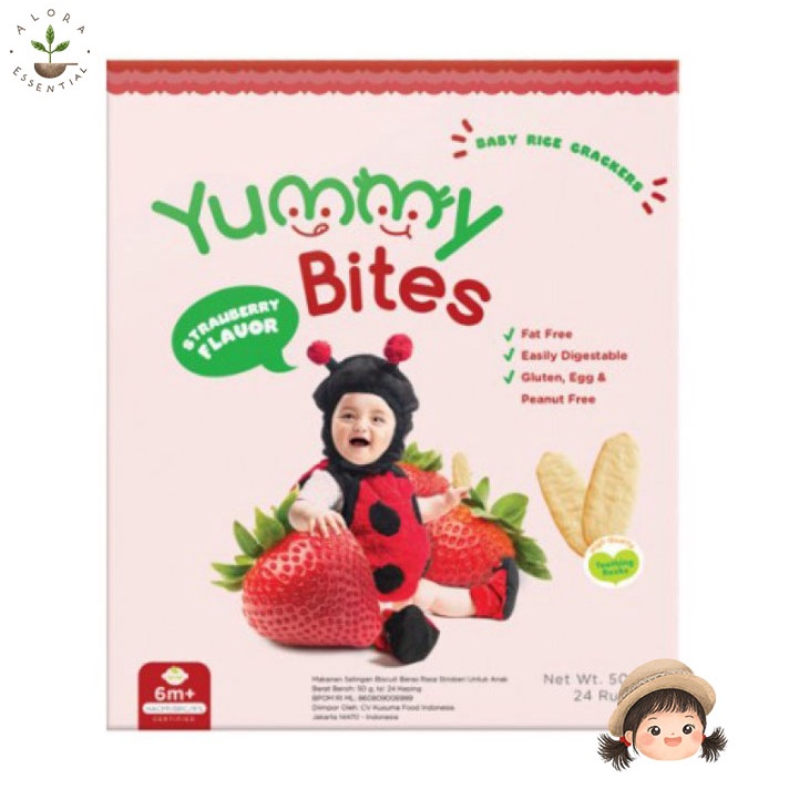 Yummy Bites Baby Rice Crackers Strawberry 50 Gr