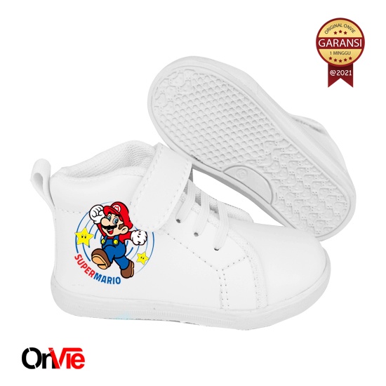 Sepatu Boots Anak Laki-laki Hitam Putih Motif Super Mario | Sepatu Kids Onvie