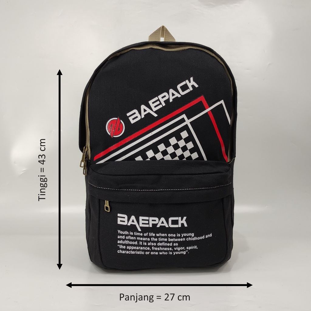 Tas Ransel Pria Dewasa Premium Original Baepack Hitam / Tas Backpack Cowok / Tas Punggung / Tas Sekolah / Tas Kanvasa