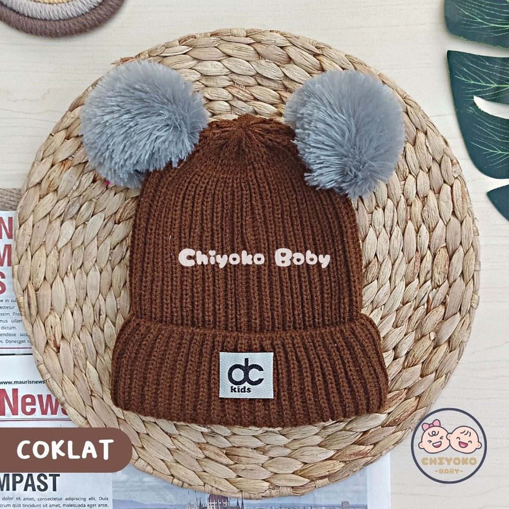 Topi Rajut Kupluk Bayi Pom Pom Premium / Topi Bayi Pom Pom Anak Laki - Laki Perempuan / Kupluk Baby Pompom DC Kids Chiyoko Baby