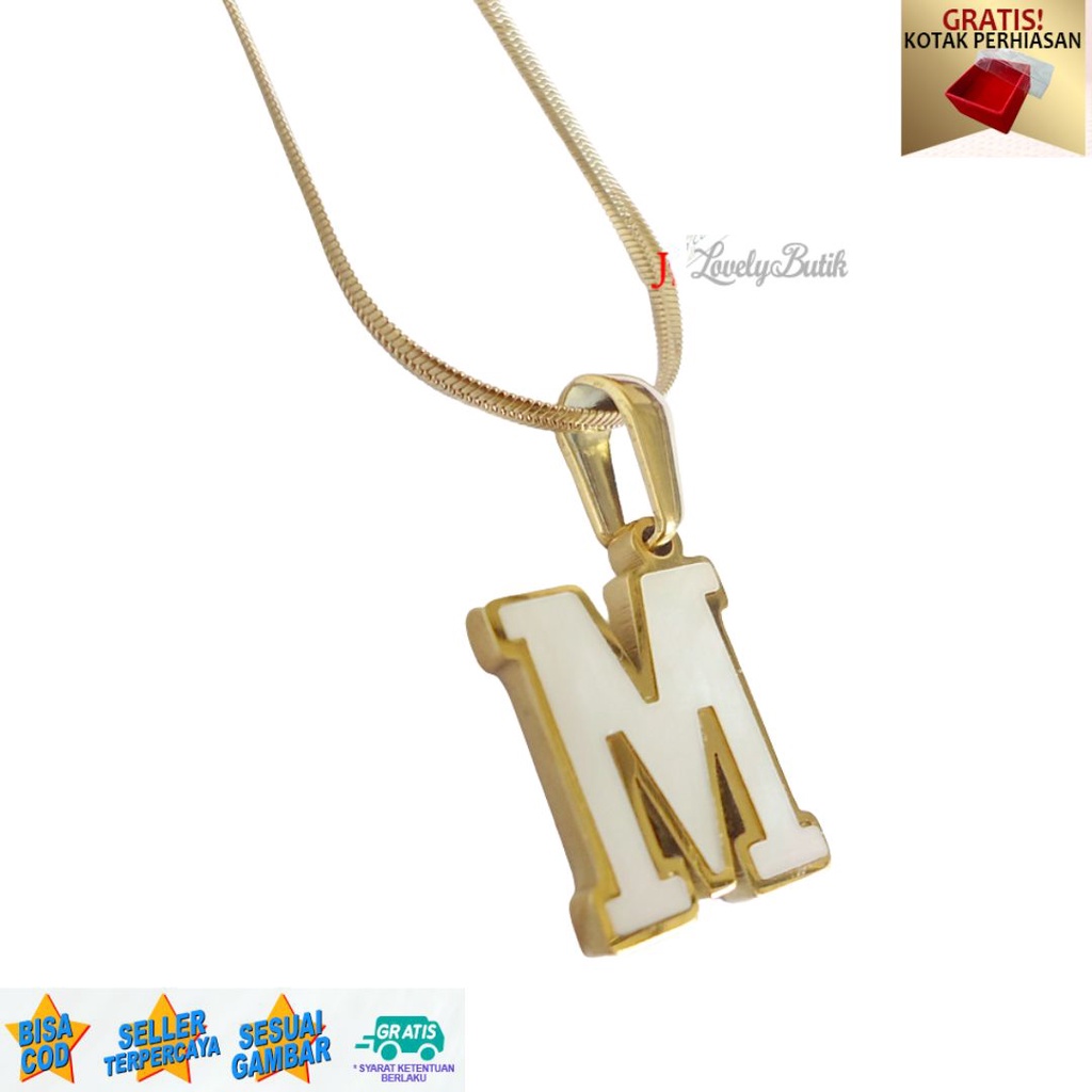 Kalung Anak Titanium anti karat Inisial Huruf M,N Rantai Kalung Belut Shell - Lovelybutik