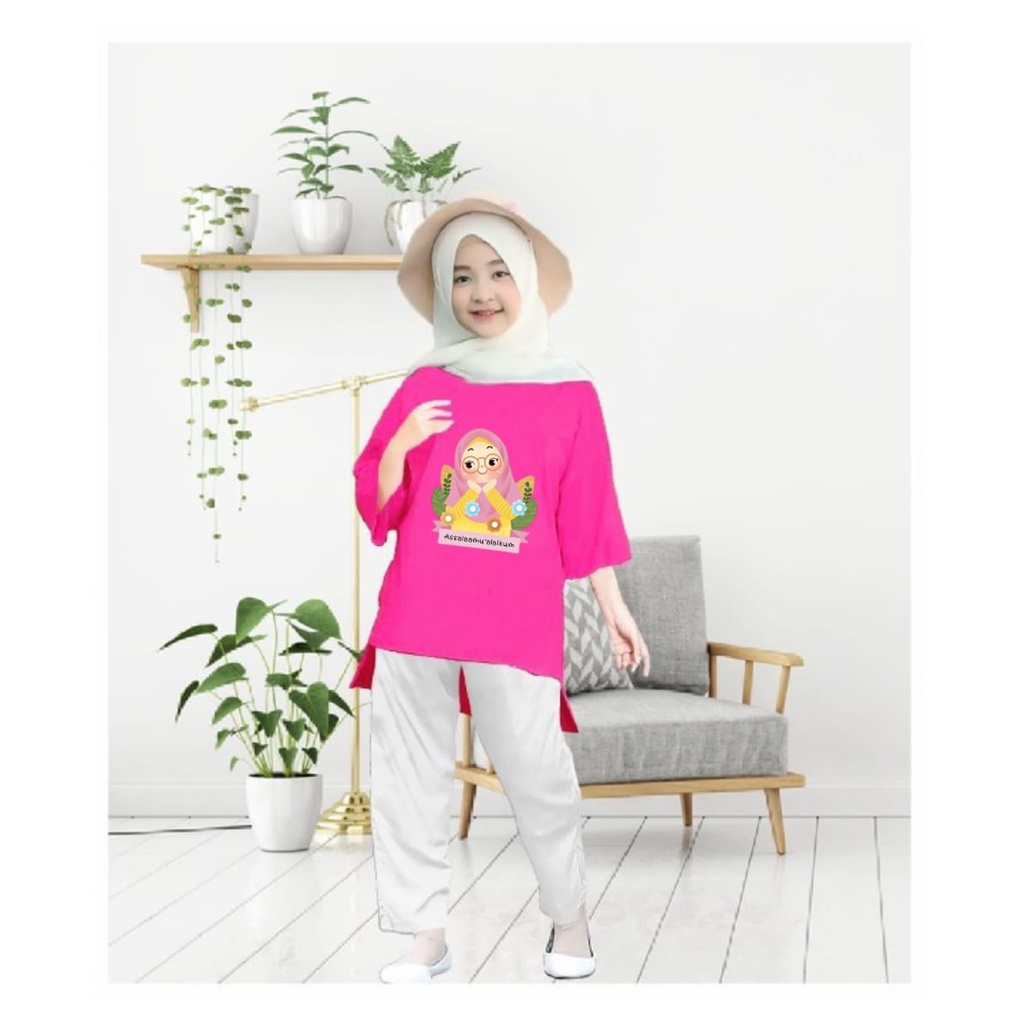 Hzl_outfit Tunik Assalaamu Alaikum Anak Perempuan (COD)